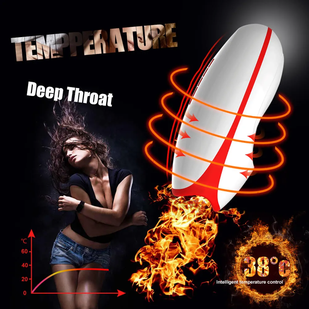 10 Powerful Vibrations Deep Throat Masturbator Smart Heating Waterproof Oral Cup