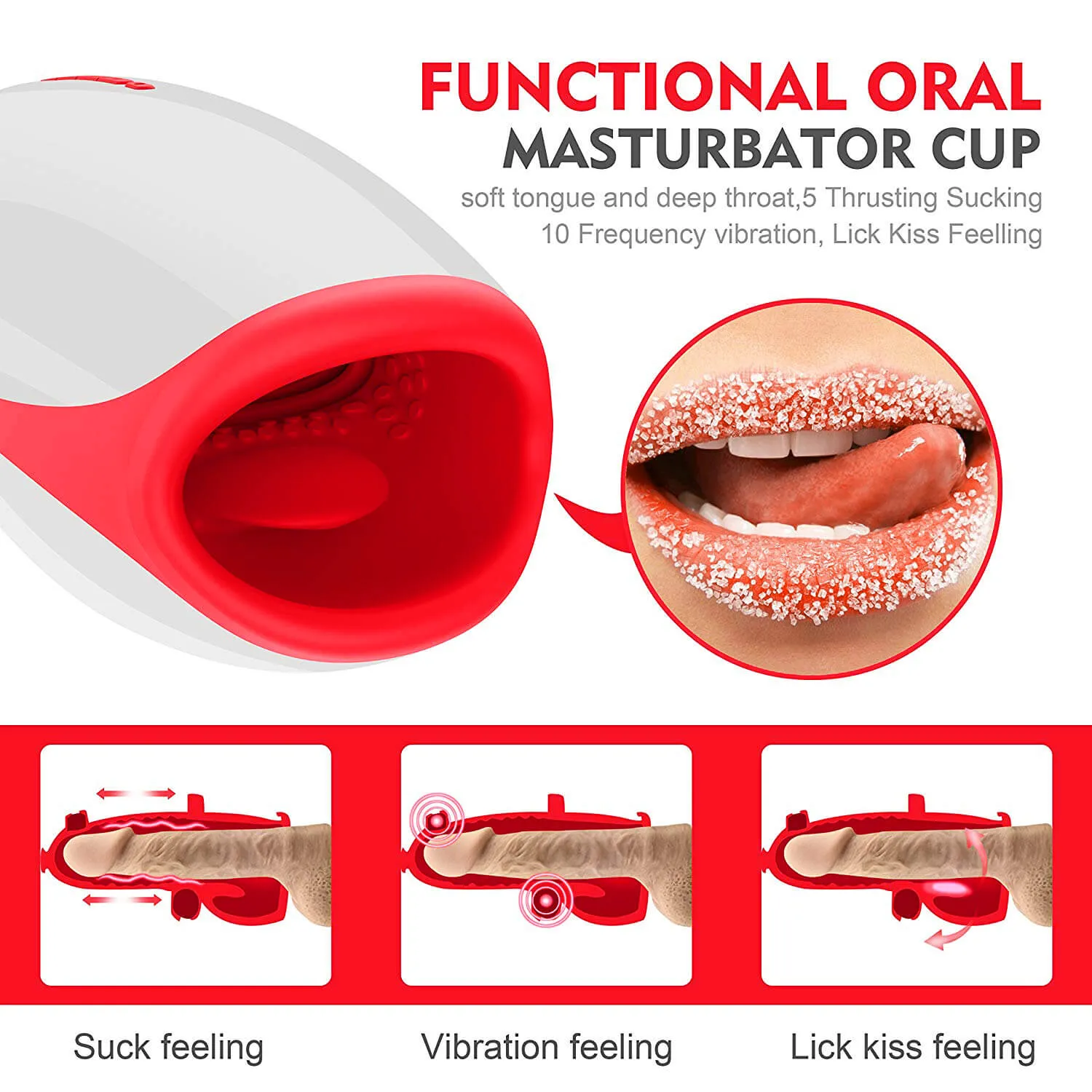 10 Powerful Vibrations Deep Throat Masturbator Smart Heating Waterproof Oral Cup