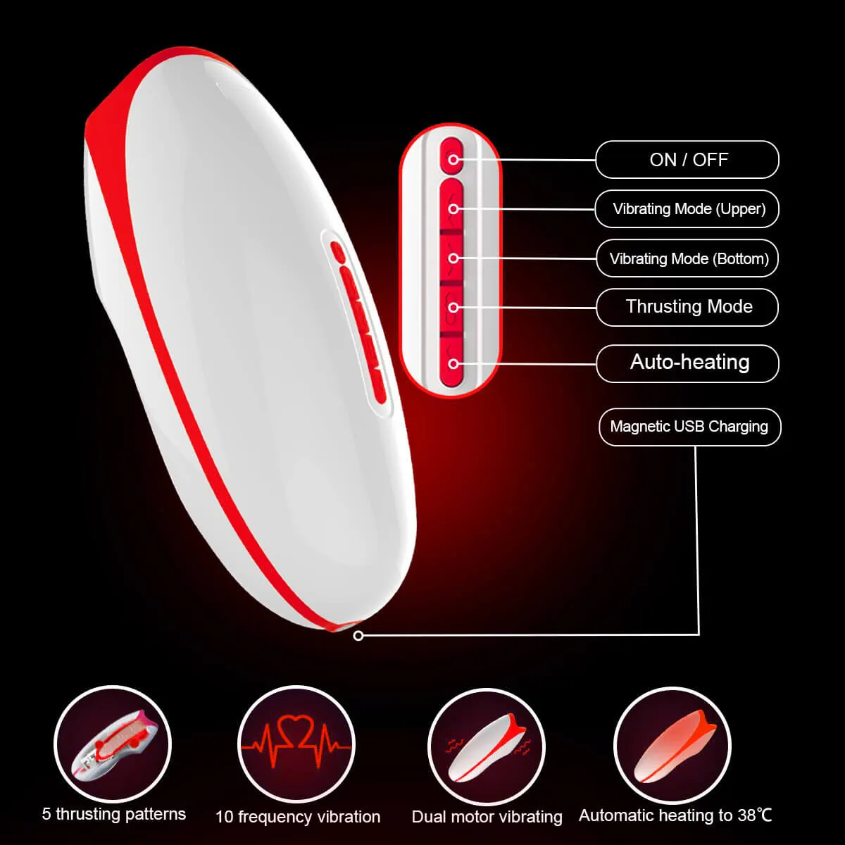 10 Powerful Vibrations Deep Throat Masturbator Smart Heating Waterproof Oral Cup