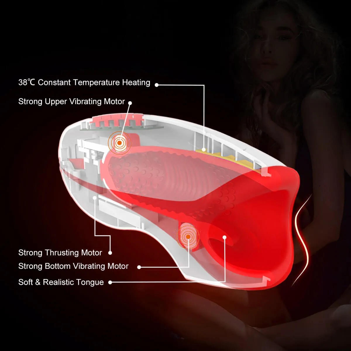 10 Powerful Vibrations Deep Throat Masturbator Smart Heating Waterproof Oral Cup