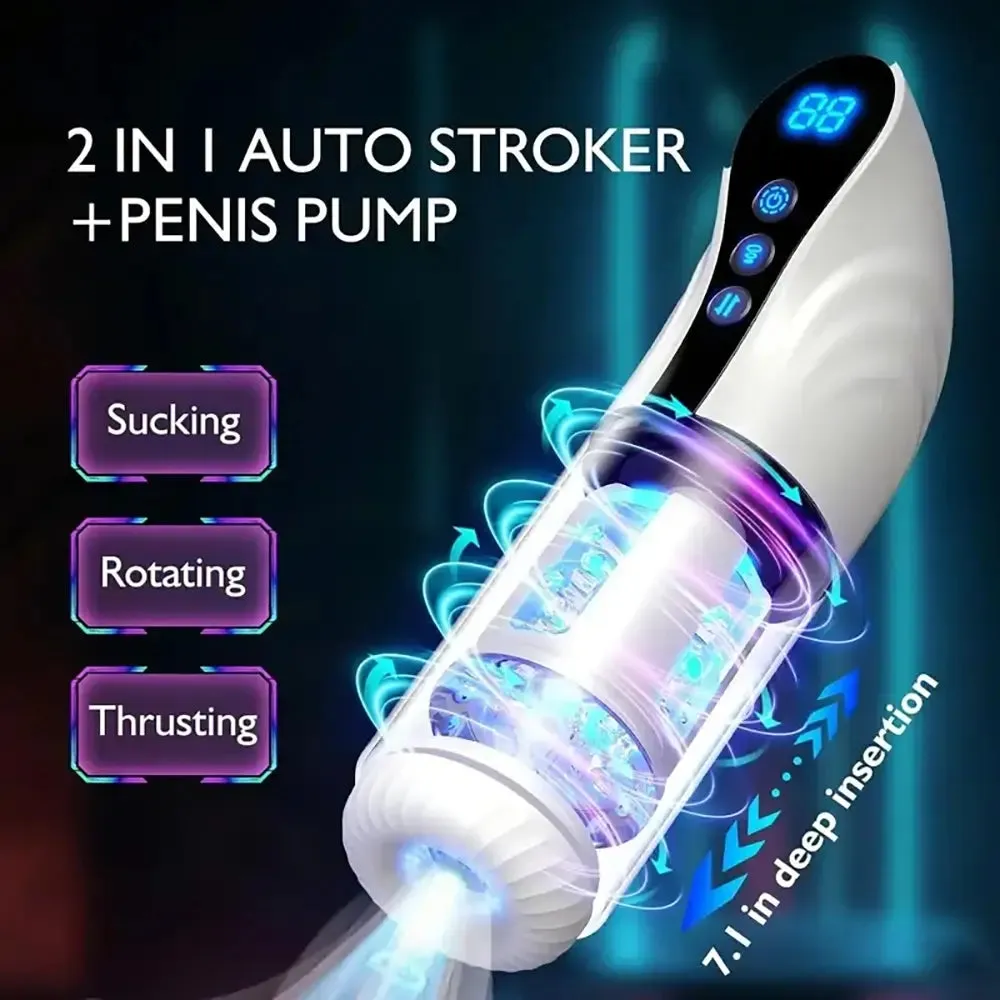7.1IN Deep Automatic 9 Thrusting 9 Sucking Rotation Male Masturbator