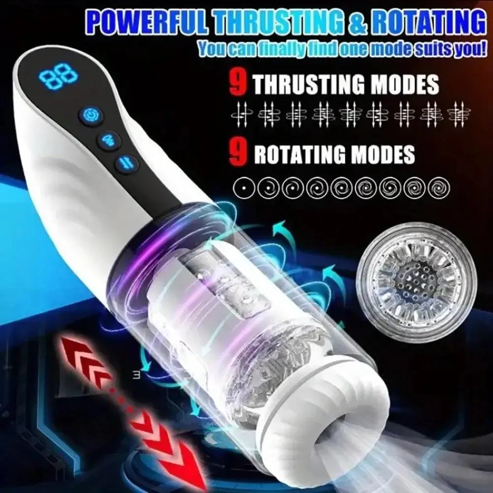 7.1IN Deep Automatic 9 Thrusting 9 Sucking Rotation Male Masturbator