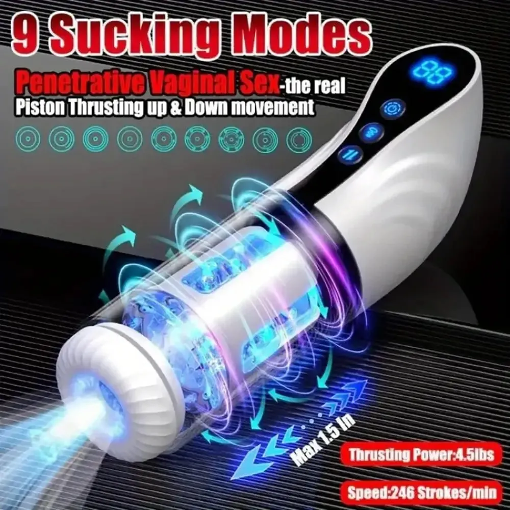 7.1IN Deep Automatic 9 Thrusting 9 Sucking Rotation Male Masturbator