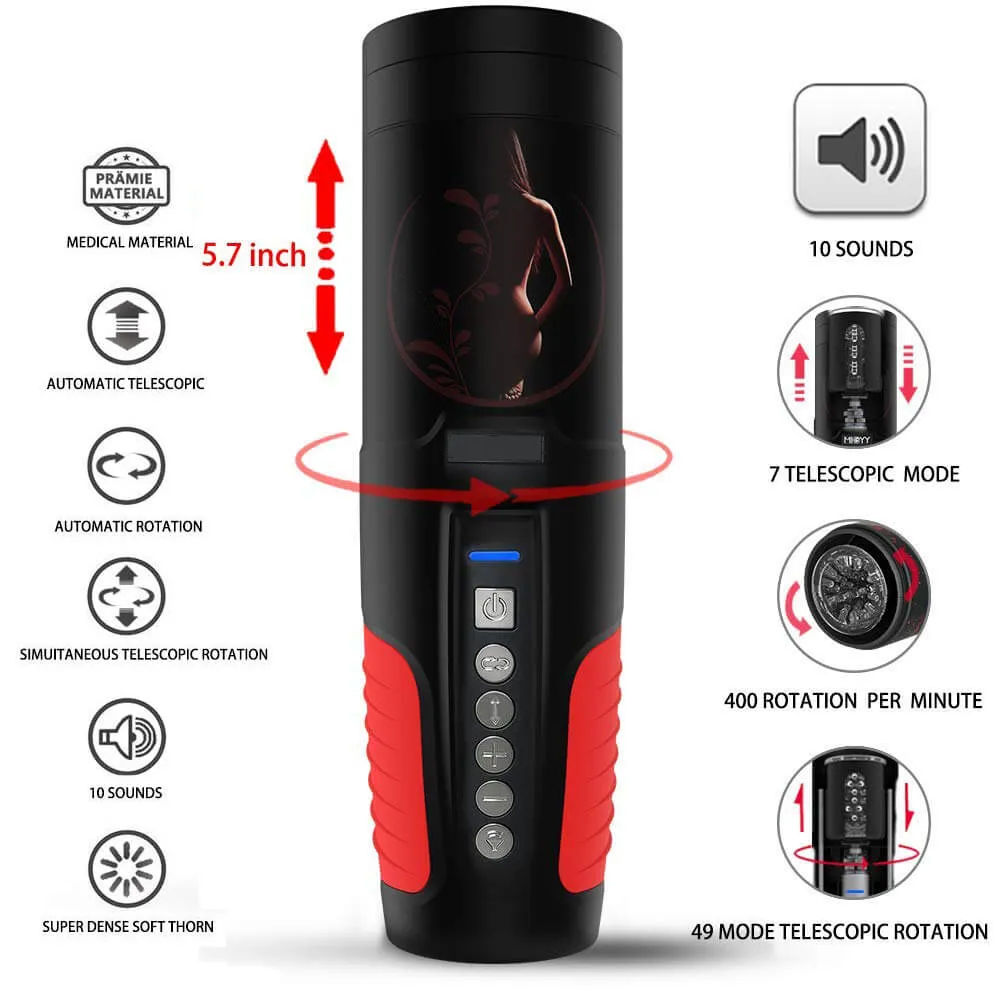 Auto Rotation 10 Sounds Vaginal Suction Cup Rechargeable Male Masturbator