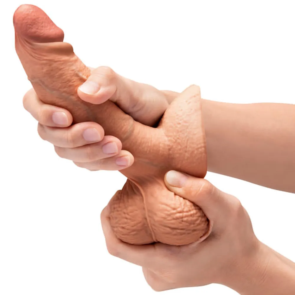 B-Vibe Slipskin Realistic Silicone Dildo- 6 Girthy Mocha