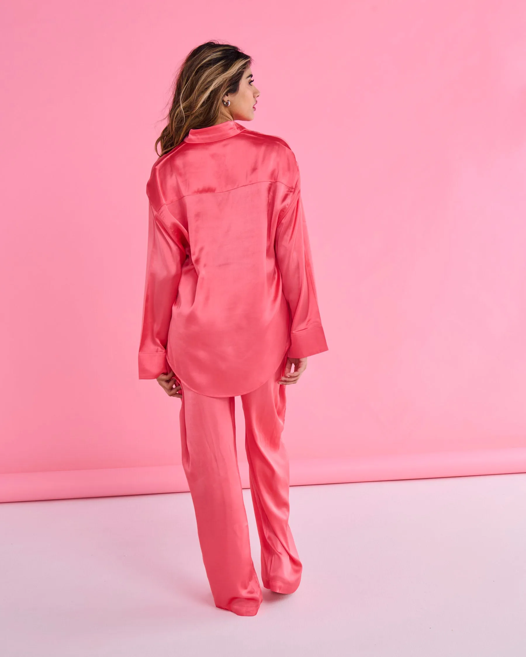 Cantaloupe Eco Satin Long Sleeve Shirt & Pant Pyjama Set