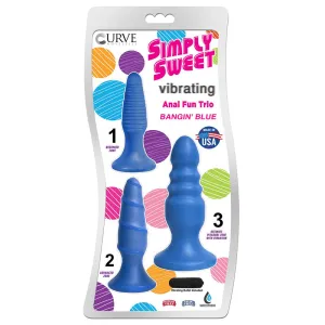 Curve Toys Simply Sweet Vibrating Anal Fun Trio 3-Piece Plug Set Blue