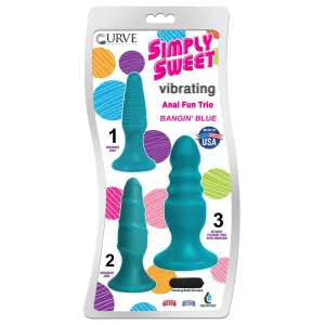 Curve Toys Simply Sweet Vibrating Anal Fun Trio 3-Piece Plug Set Teal
