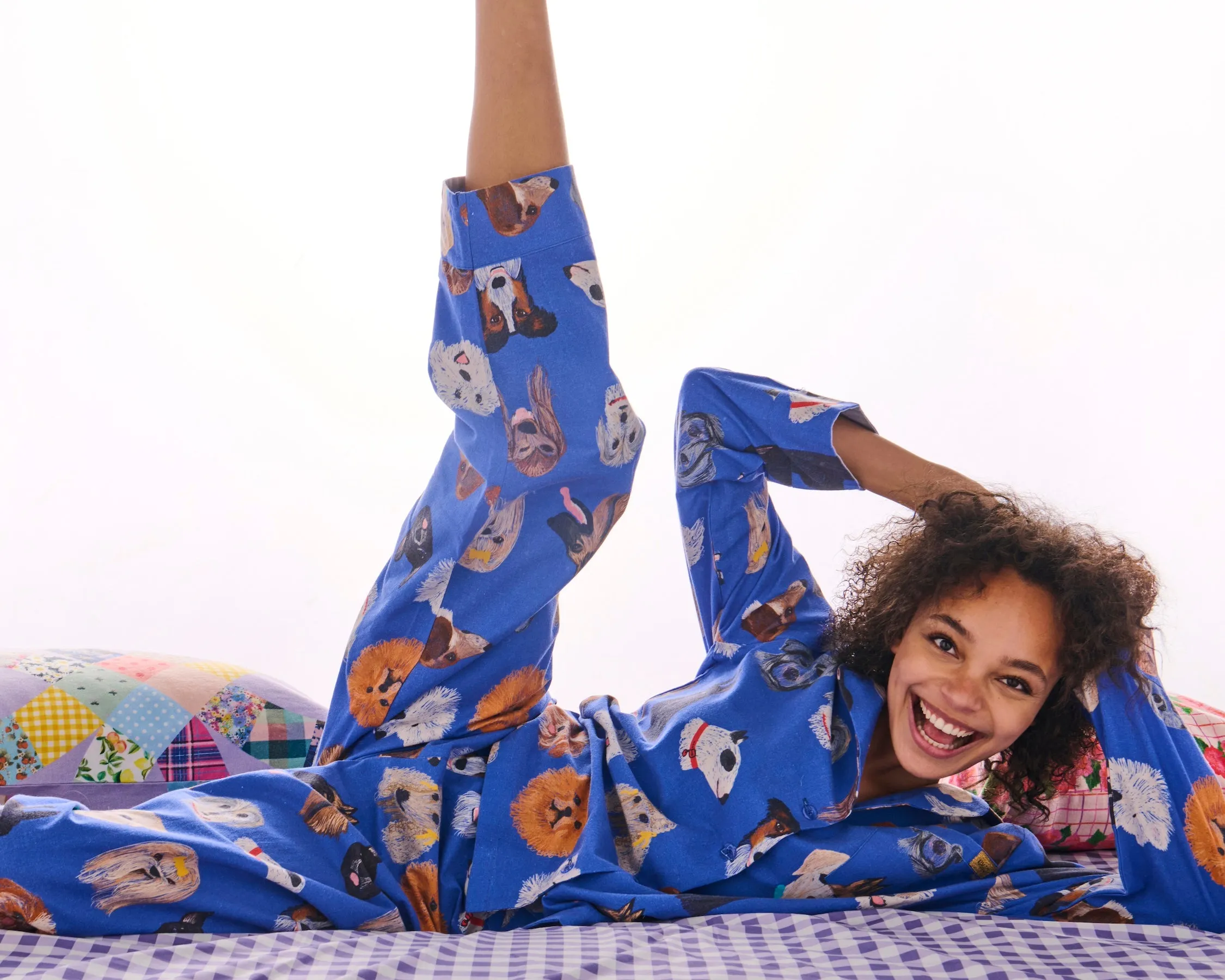Dog Park Blue Flannelette Adult Long Sleeve Shirt & Pant Pyjama Set