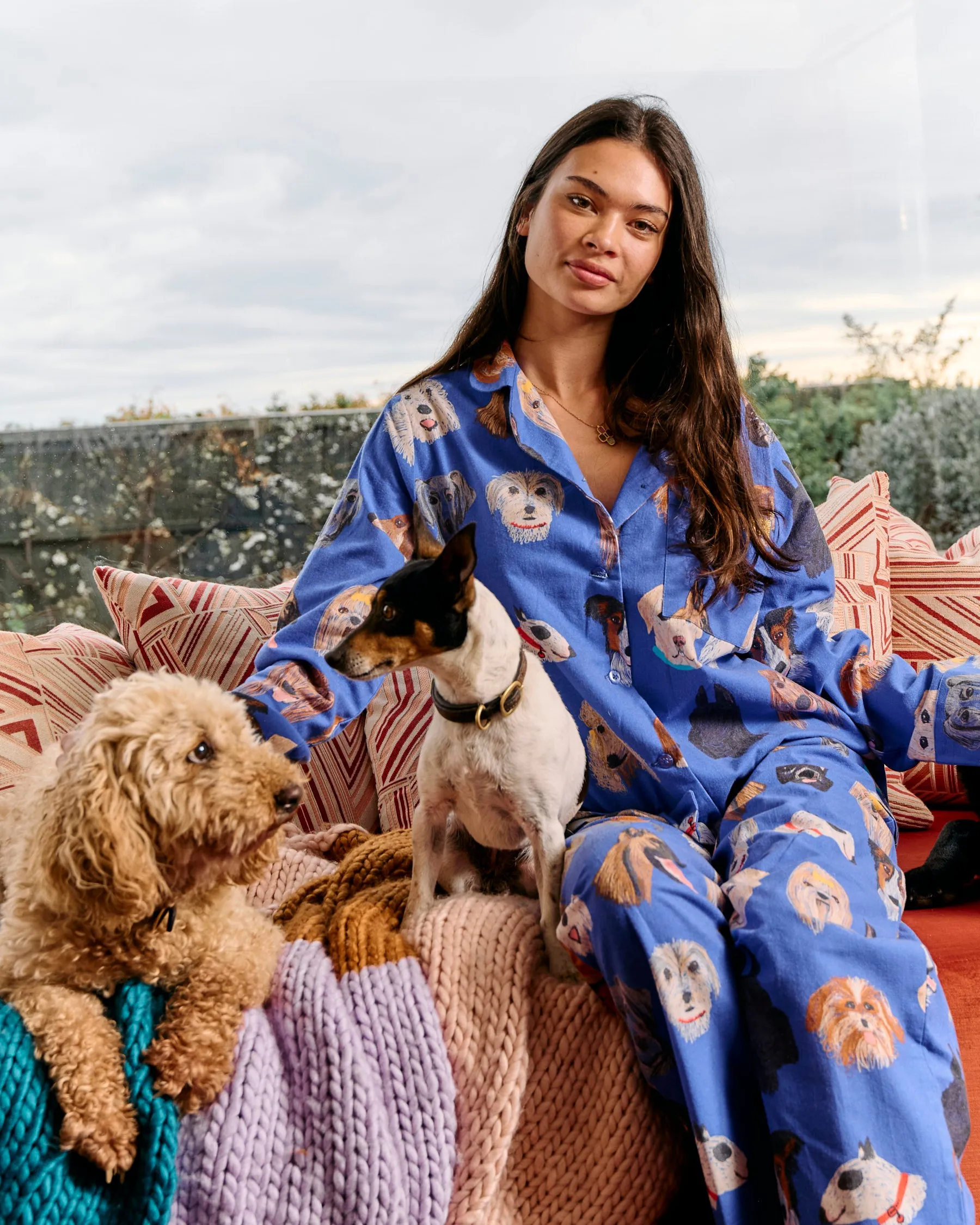 Dog Park Blue Flannelette Adult Long Sleeve Shirt & Pant Pyjama Set