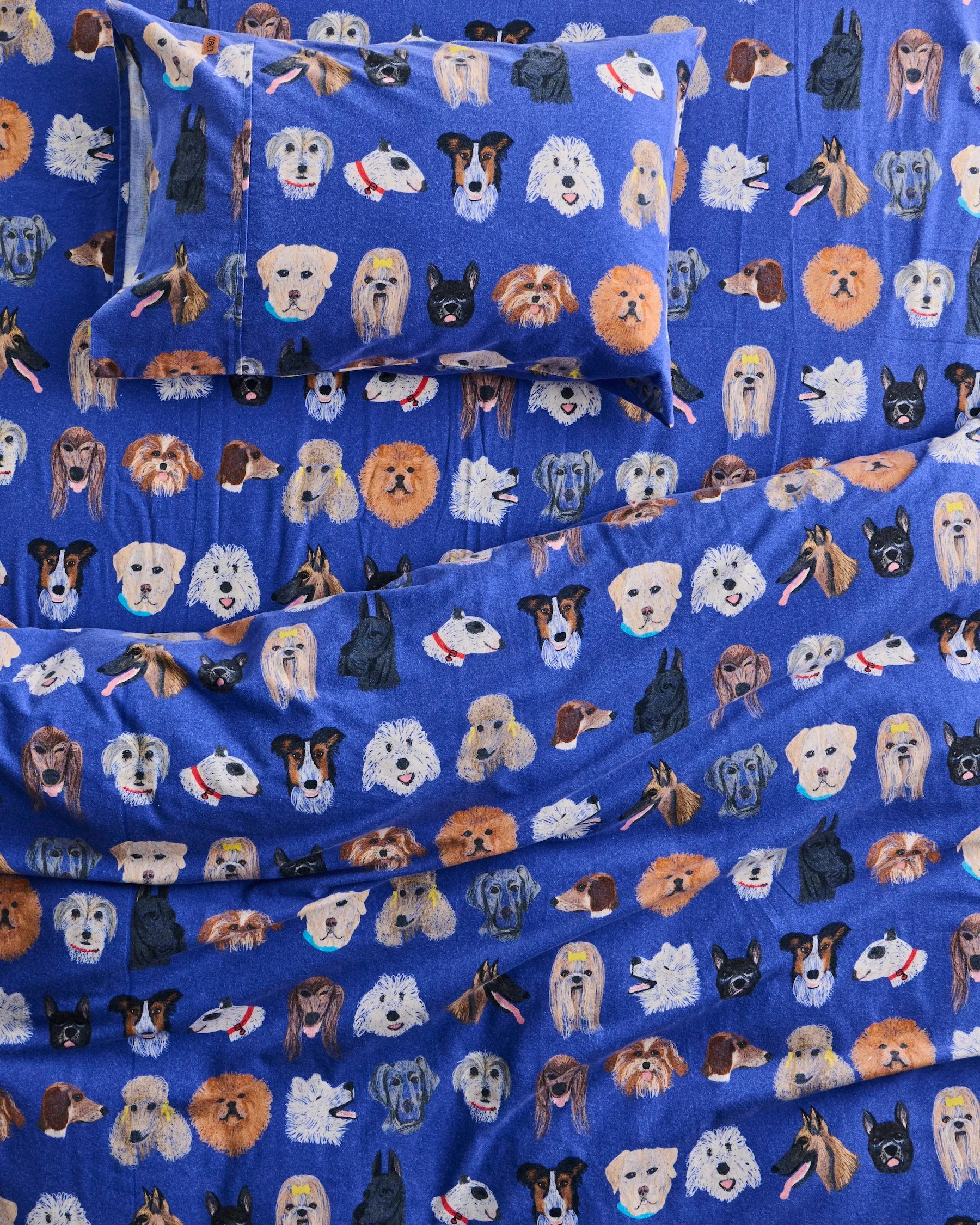 Dog Park Blue Flannelette Flat Sheet