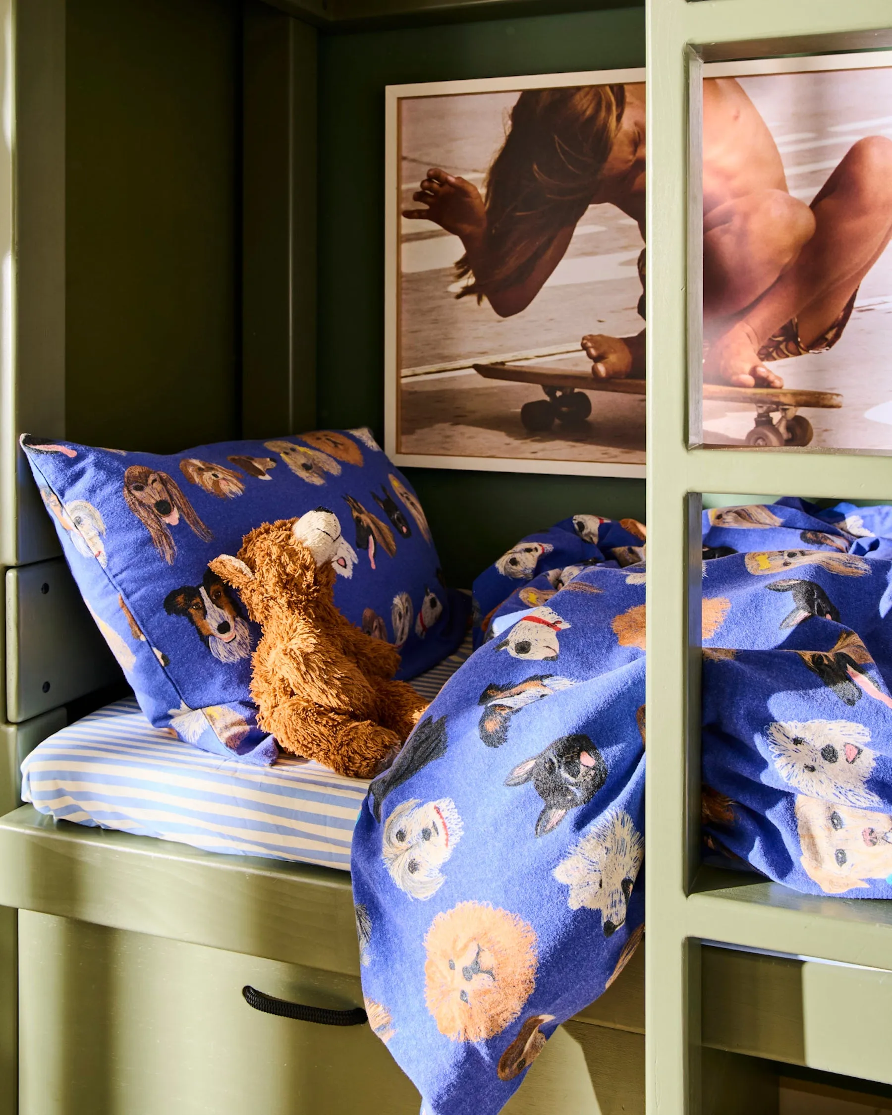 Dog Park Blue Flannelette Flat Sheet