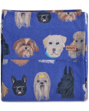 Dog Park Blue Flannelette Flat Sheet