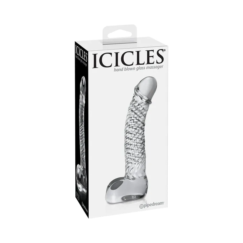Icicles No. 61 Curved Textured 6.5 in. Glass Dildo Clear