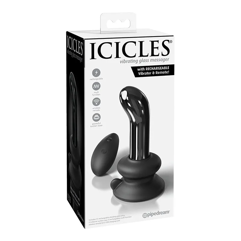 Icicles No. 84 Vibrating Curved Glass Massager With Suction Cup Black