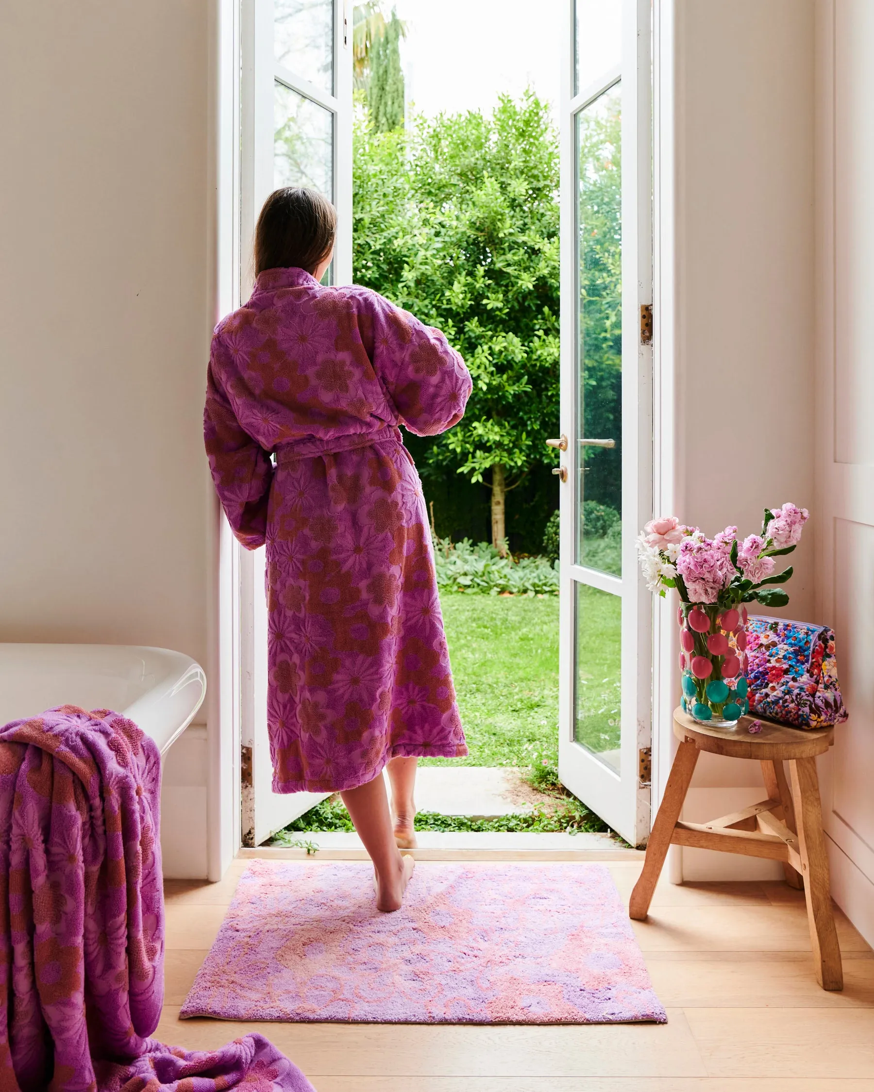 Peach Fleur Terry Bath Robe