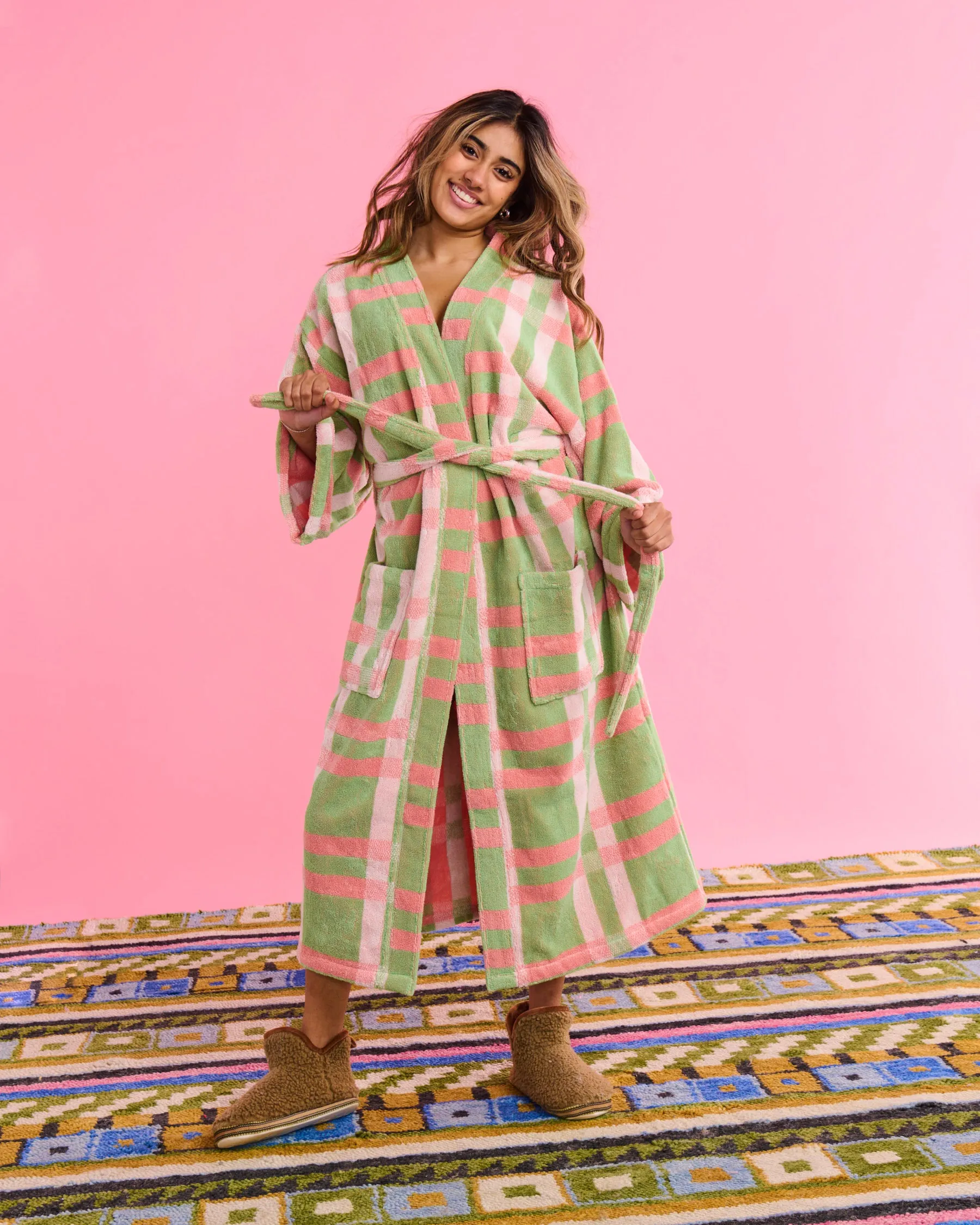Pistachio Tartan Terry Bath Robe