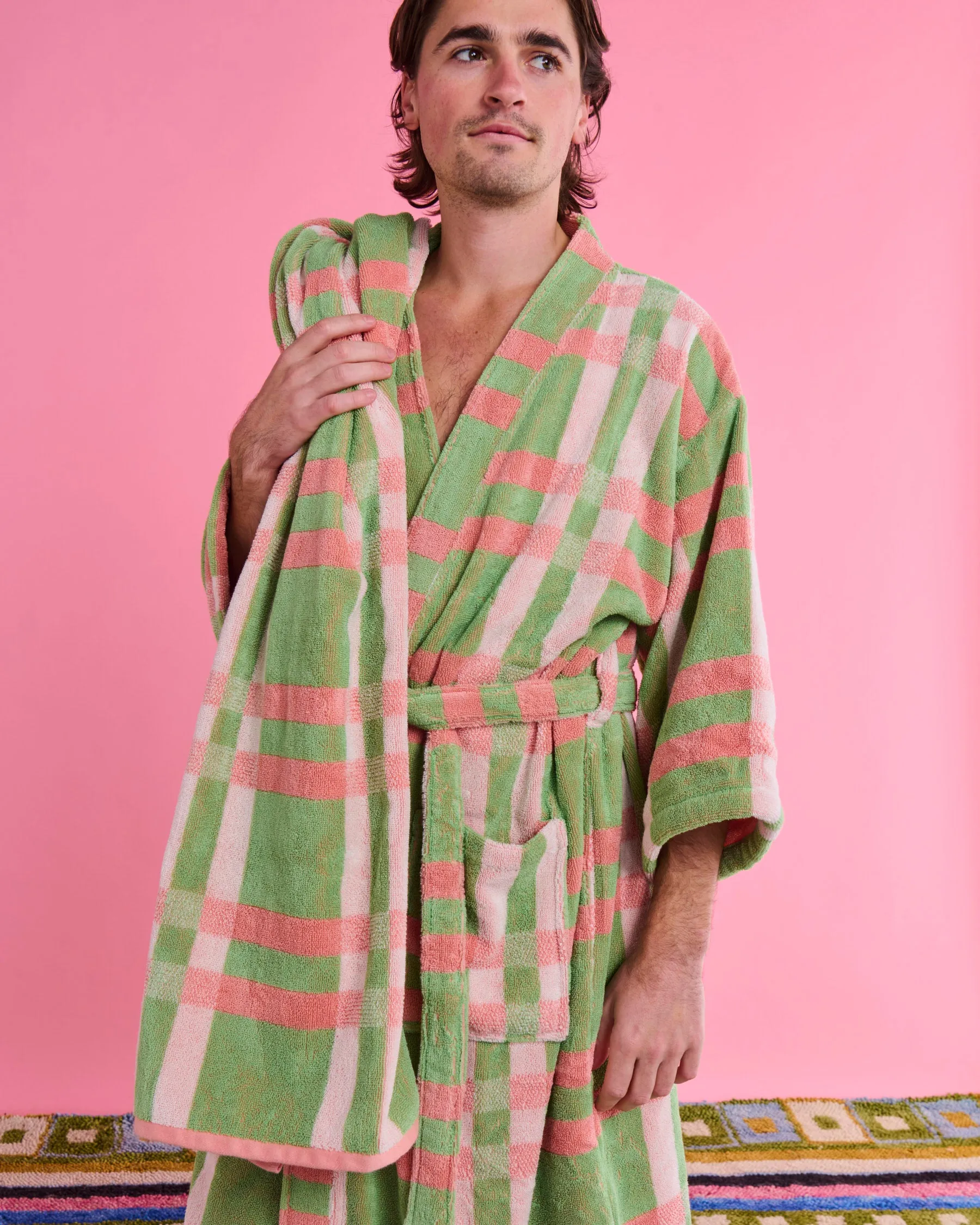 Pistachio Tartan Terry Bath Robe