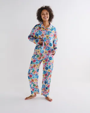 Rainbow Flowers Eco Satin Long Sleeve Shirt & Pant Pyjama Set