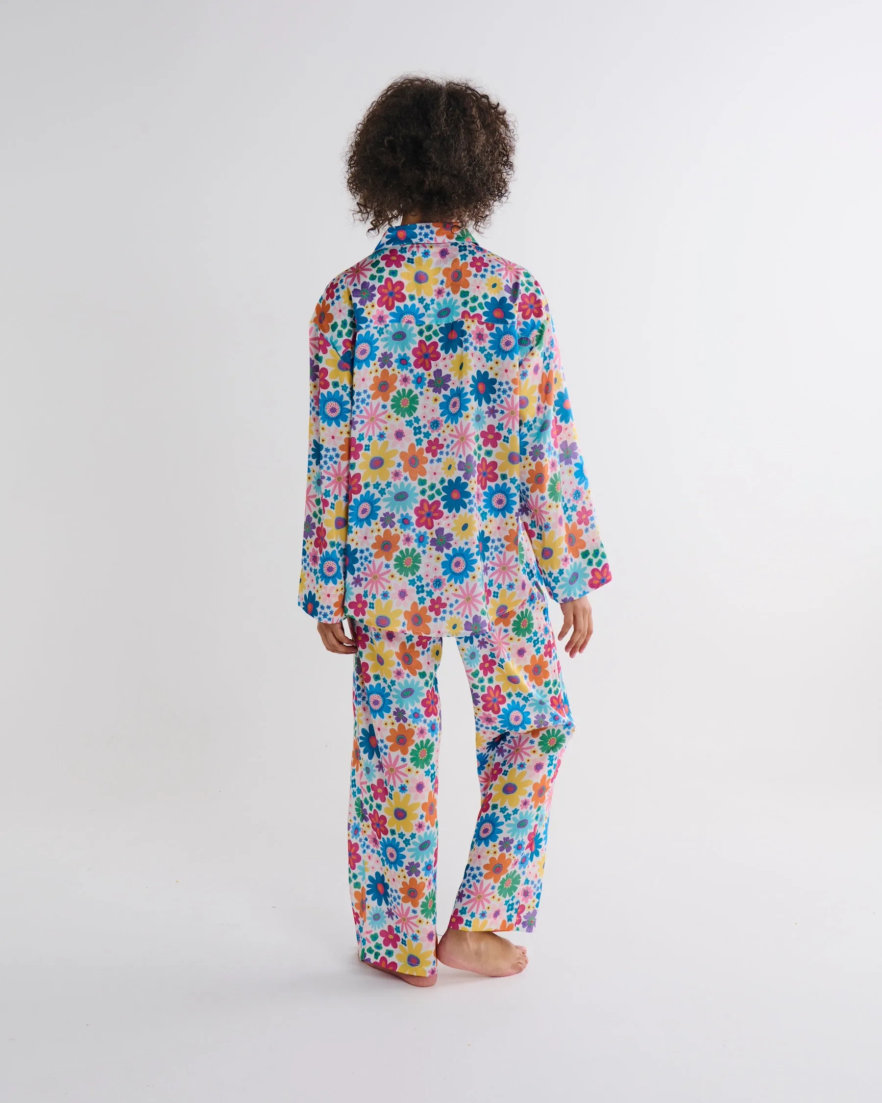 Rainbow Flowers Eco Satin Long Sleeve Shirt & Pant Pyjama Set