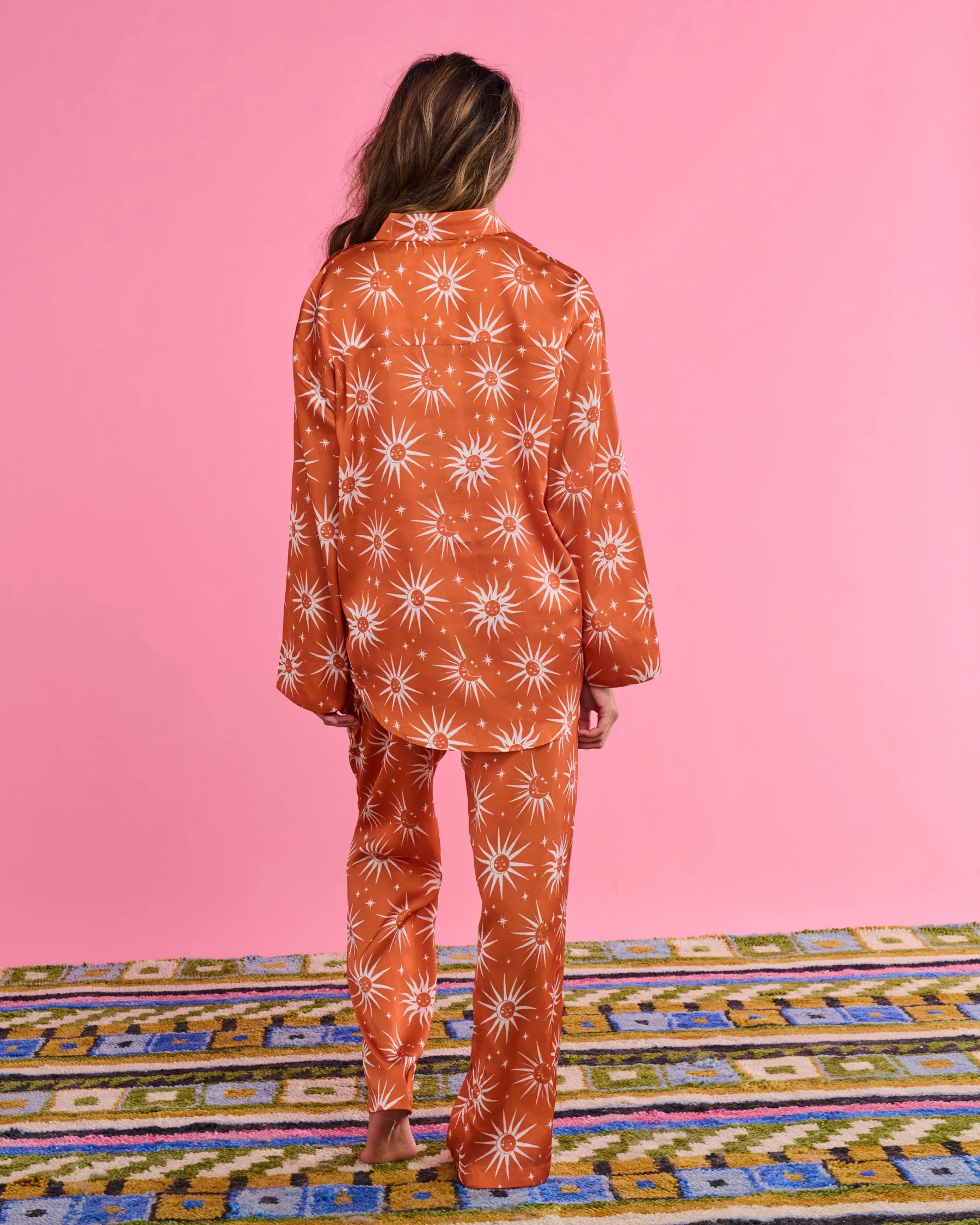 Ray Of Light Ochre Eco Satin Long Sleeve Shirt & Pant Pyjama Set