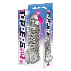 The 9's Toppers Open-Ended. Ribbed. and Nubbed Penis Extender - Clear