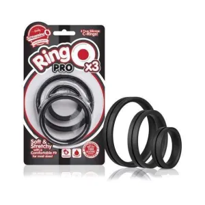 The Screaming O - RingO Pro 3 Soft Stretchy Cock Rings (Black)